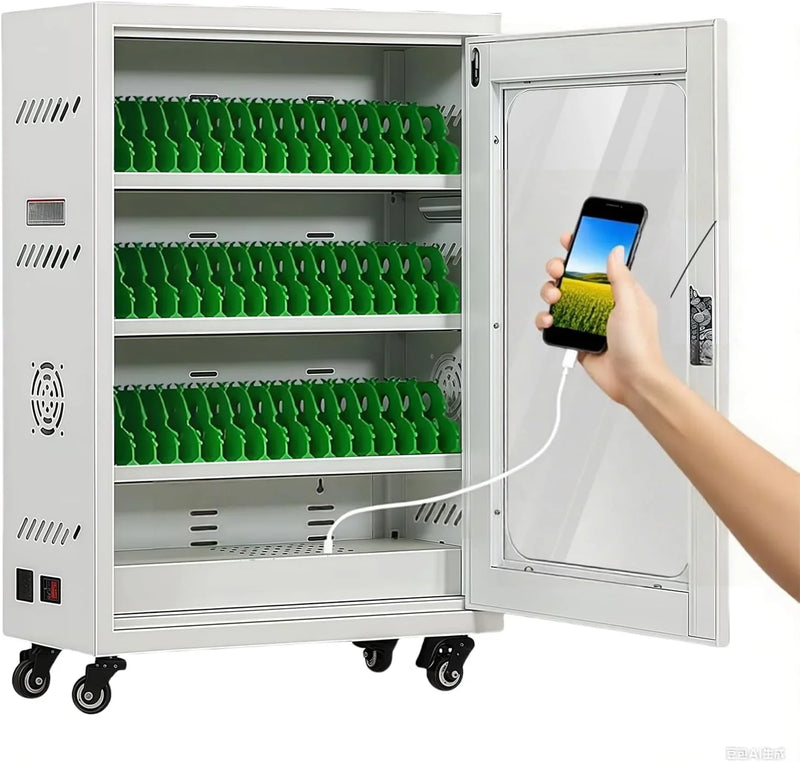 Mobile Charging Cabinet for Cell Phone, 50 Device Charging Station, USB Charging Cart Locker, with Wheels & Combination Lock, Secure Phone Storage Cabinet (50Slots) X1