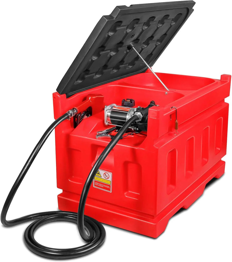 Portable 48 Gallon Fuel Tank with Pump for Gasoline & Diesel, 15GPM High Flow Rate 12V DC Self-Priming Fuel Transfer Pump, 13.1ft Hose, Auto Fueling Nozzle, for Easy Fuel Transportation I1
