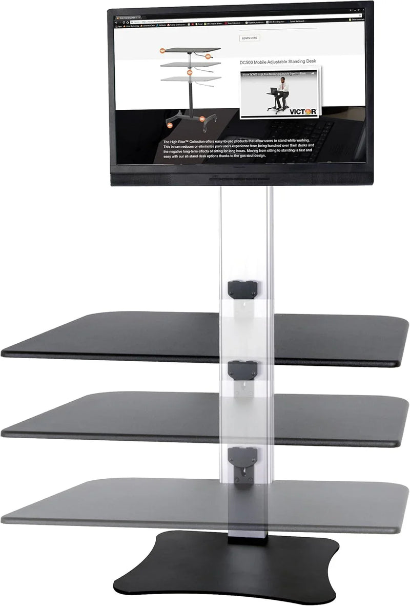High-position electric triple monitor adjustable desk | Sit-stand dual-purpose work desk for three screens | 28-inch wide work surface | Compatible with any standard desktop | Adjustable monitor stand C2
