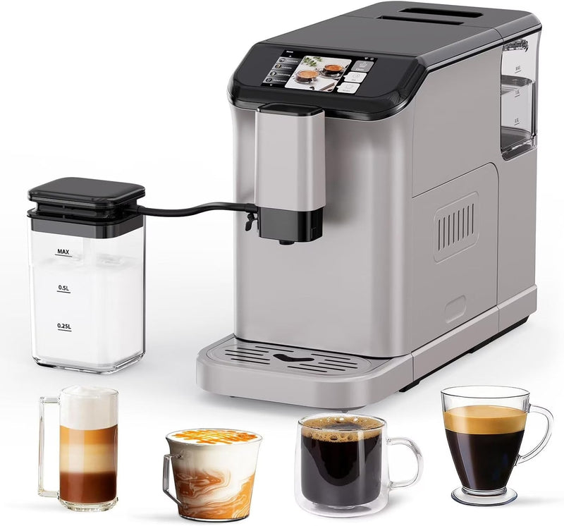 Full Automatic Espresso Machine with Built-In Grinder Milk Frother - FTF Touchscreen Coffee Maker for Latte/Cappuccino, 20 Bar Pressur 1.5L Water... P4