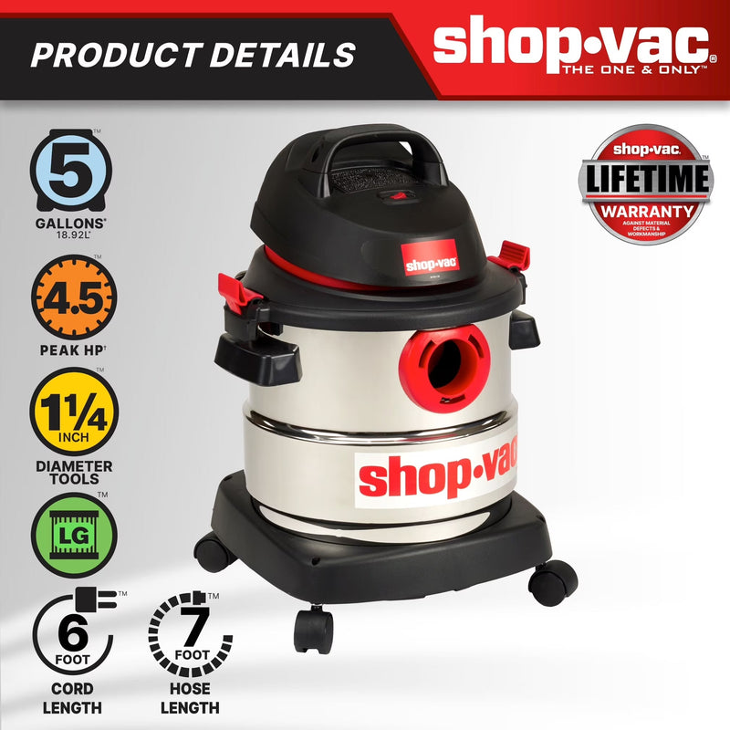 Shop-Vac 5 Gallon 4.5 Peak HP Wet Dry Vacuum D1