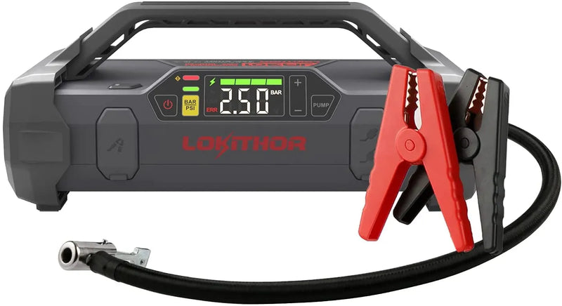 Jump Starter 2000Amp 20000mAh 12V Car Battery Booster Pack for Upto 8L Gas or 6L Diesel, 150 PSI Air Compressor with Damping Technology,Portable Power Bank with Handle Bar and Emergency Light L7