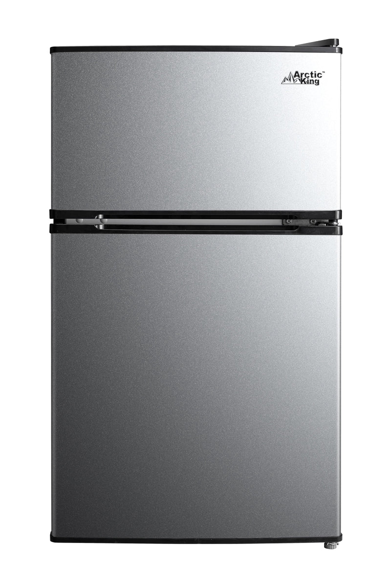 Arctic King 3.2 Cu ft Two Door Mini Fridge with Freezer, Stainless Steel, E-Star J9