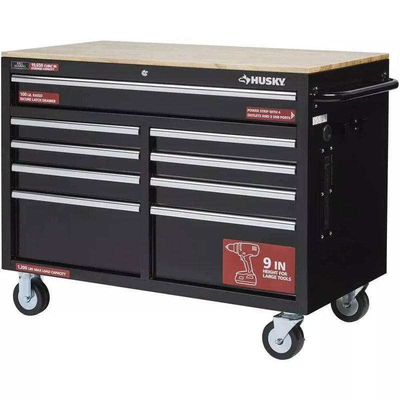 46 in. W x 24 in. D 9-Drawer Gloss Black Deep Tool Chest Mobile Workbench W5