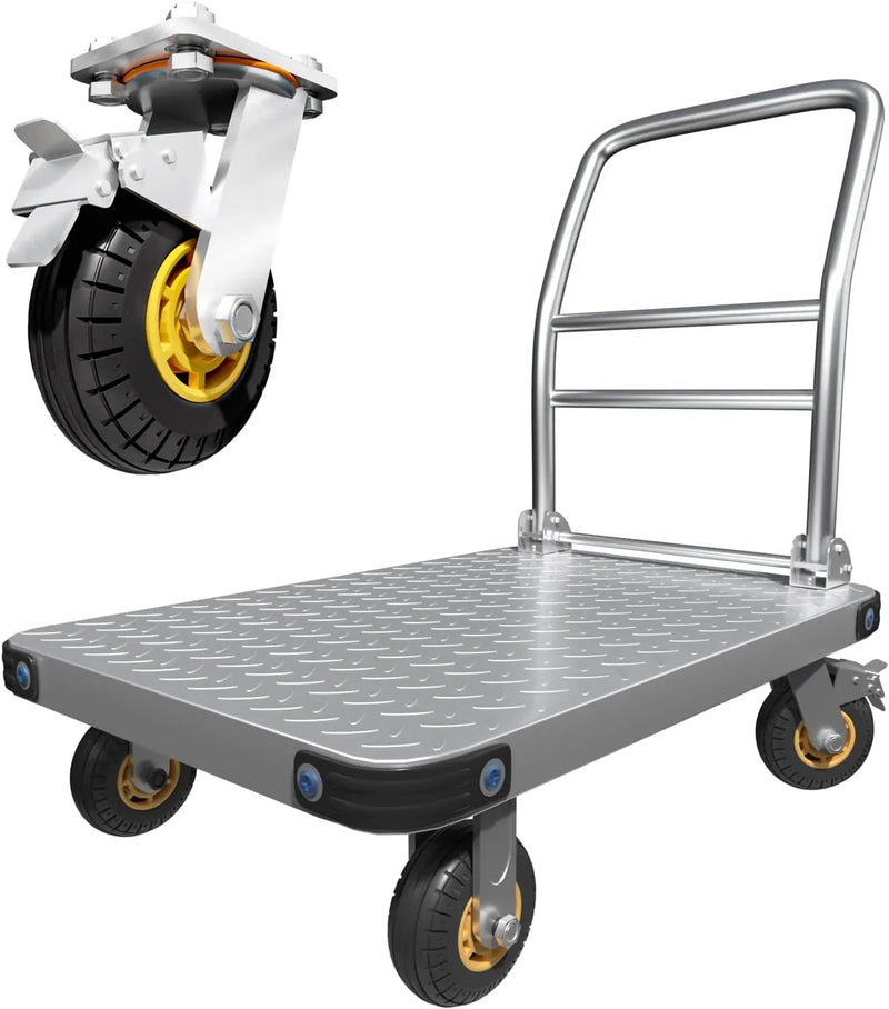 Heavy Duty Platform Truck Flat Moving Cart Hand Trucks,2000Lbs Steel Push Cart Dolly with Brake Design, 36 x 24in Large Flatbed with 5'' 360 Degree Swivel Wheels for Easy Storage M1