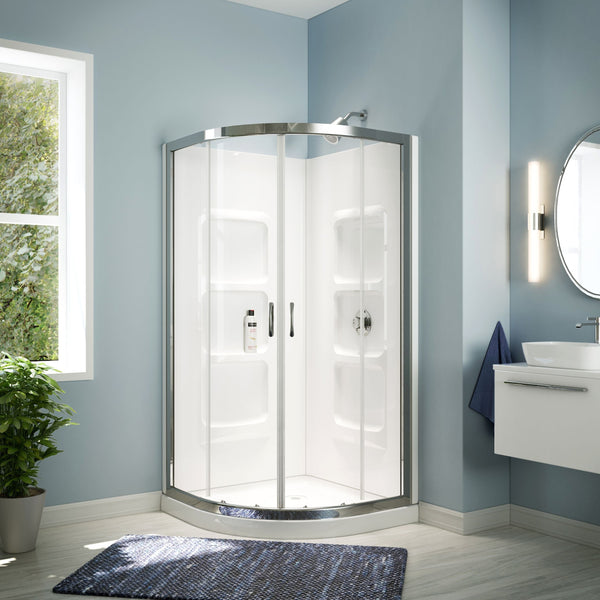 A&E Bath Taylor Frameless Acrylic Base & Walls Shower Enclosure Kit with Sliding Door & Shelves, White L4