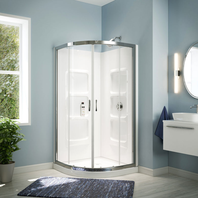 A&E Bath Taylor Frameless Acrylic Base & Walls Shower Enclosure Kit with Sliding Door & Shelves, White L4