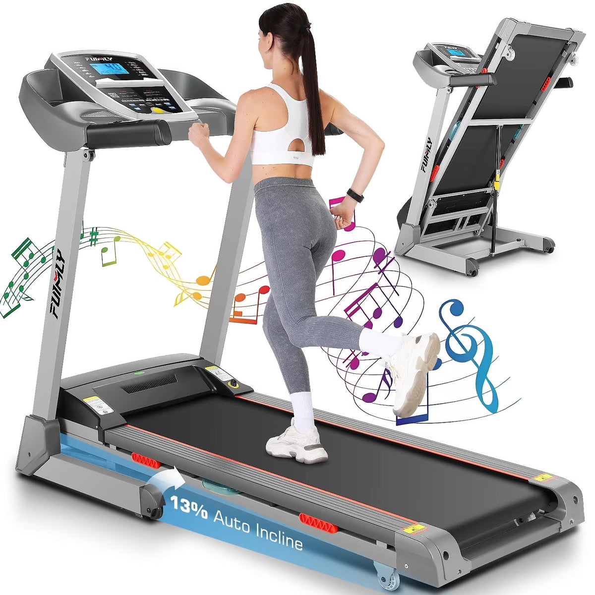 ANCHEER Folding Treadmill with 15% Auto Incline,3.25HP Ultra-silent Motor, Speed Range of 0.6~10MPH,300lb Capacity, APP Bluetooth...