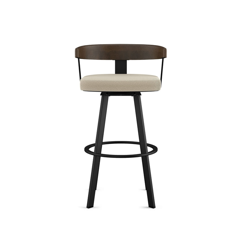 Amisco Lars Wood Swivel Counter Stool with Backrest, Black Frame, 26-in M6