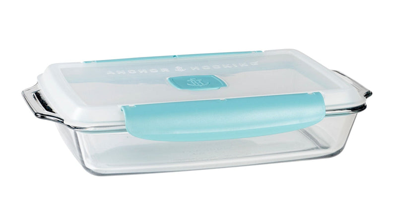 Anchor Hocking Rectangular Glass Bakeware Container with TrueLock Vented Locking Lid, 3-qt B9