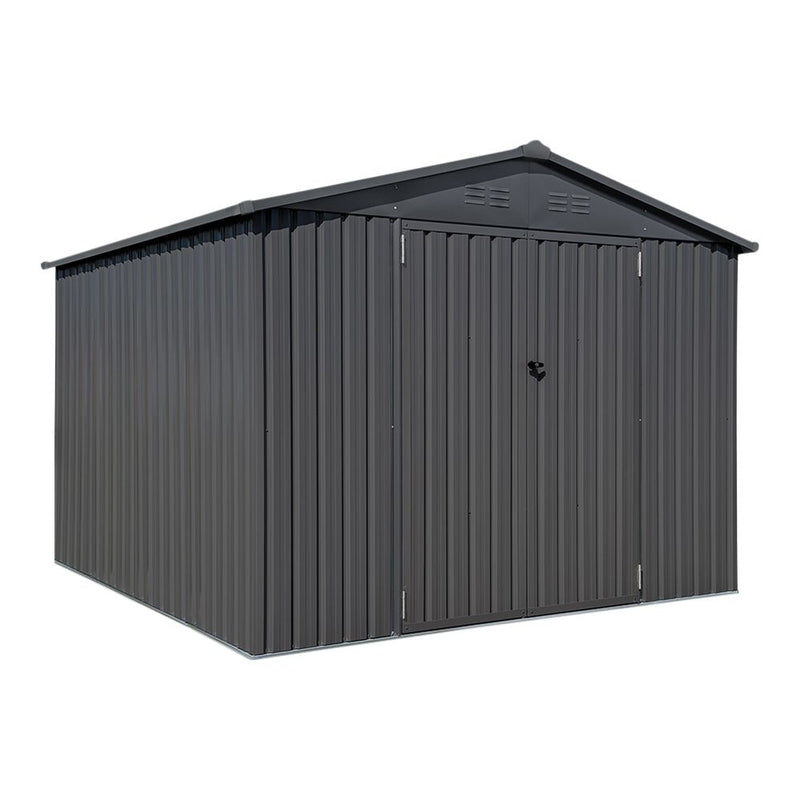 Arrow Double Swing Door Outdoor Metal Storage Shed with Sloped Roof, Charcoal, 10-ft x 10-ft Q0