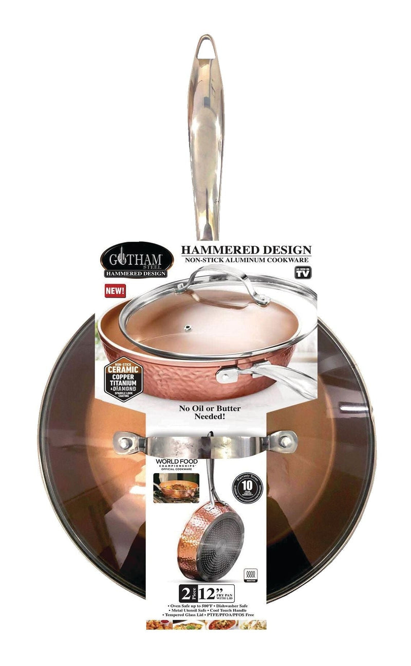As Seen On TV Gotham Steel Hammered Diamond Pan with Lid, 12-in O9