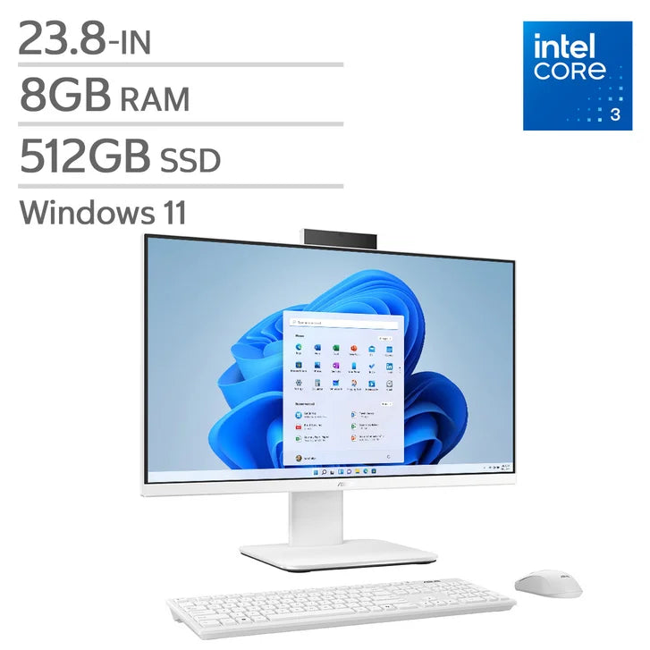 ASUS 23.8-in All-in-One Desktop, Intel Core i3-1315U - 8GB RAM, 512 GB SSD E3