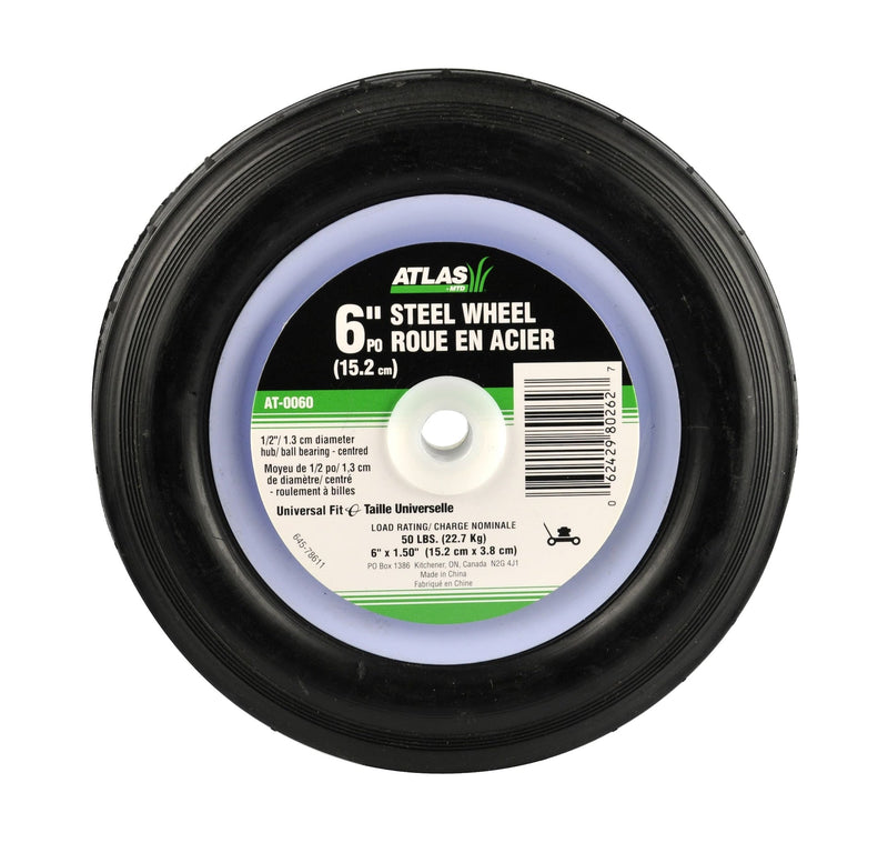 Atlas Steel Mower Wheel with Ball Bearings, 6-in D8