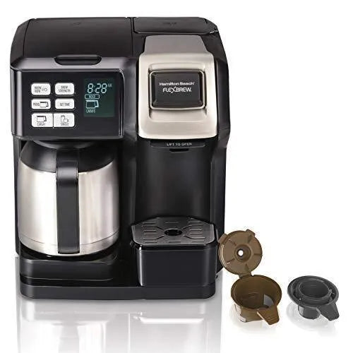 Hamilton Beach FlexBrew Thermal Coffee Maker, Single Serve & Full Pot, Compatible with K-Cup Pods or Grounds, Programmable, Black and Stainless (49966) X8