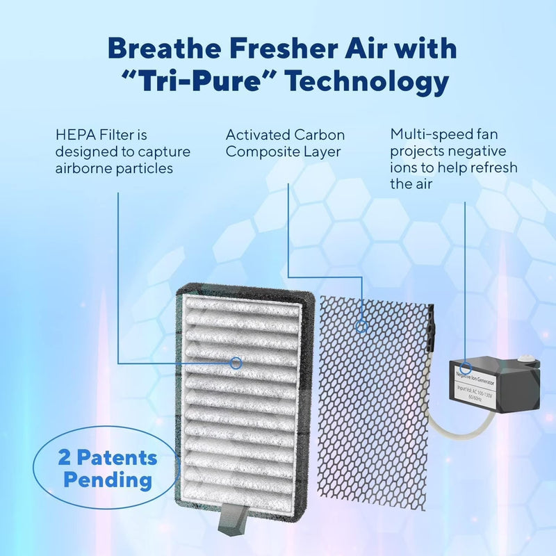 DSTx Portable Air Purifier - HEPA Filter, Plug-In Ionizer for Home, Bedroom, Pets, Smoke, Dust, and Odors J0
