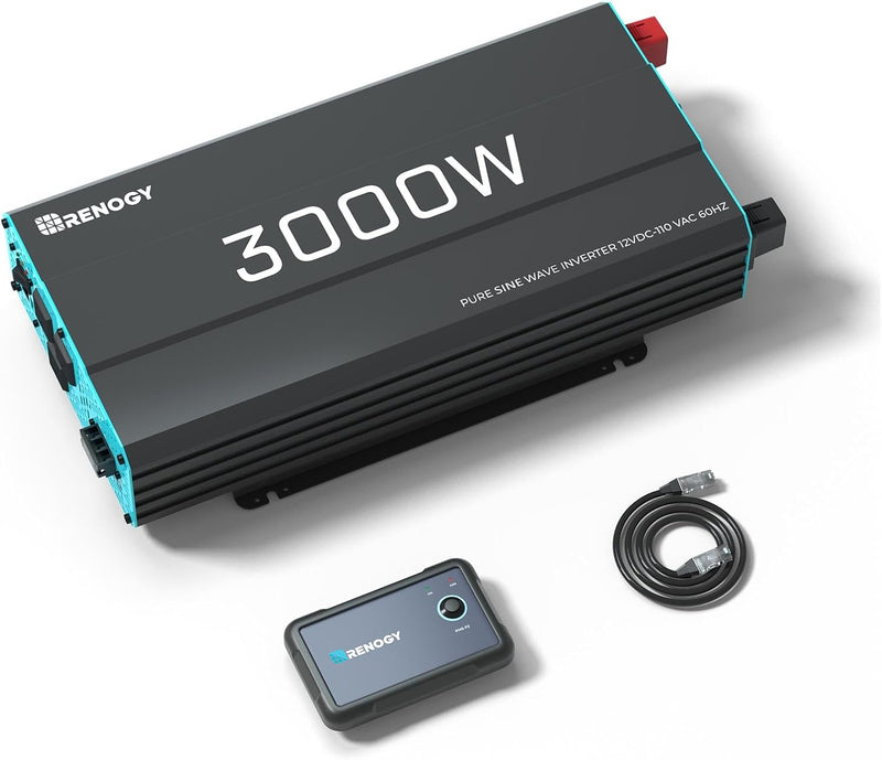 3000W Pure Sine Wave Inverter 12V DC to 120V AC Converter for Home, RV, Truck, Off-Grid Solar Power Inverter 12V to 110V with Built-in 5V/2.1A USB Port, AC Hardwire Port, Remote Controller D7