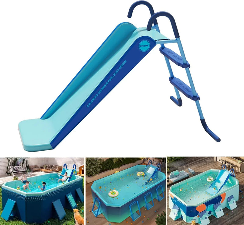 Pool Slide Inflatable Swimming Water Slide, Summer Swimming Pool Supplies Universal Trampoline Ladder Backyard Slide Home Playground Equipment T6