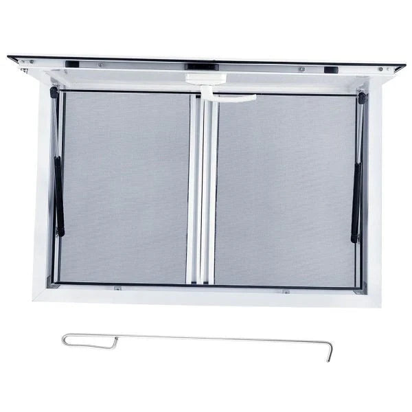 Concession Window 36W x 36H Aluminum Alloy Food Truck Service Window with Sliding Screens & Awning Door, Hydraulic Lift, Locking Mechanism, Versatile for Catering X0