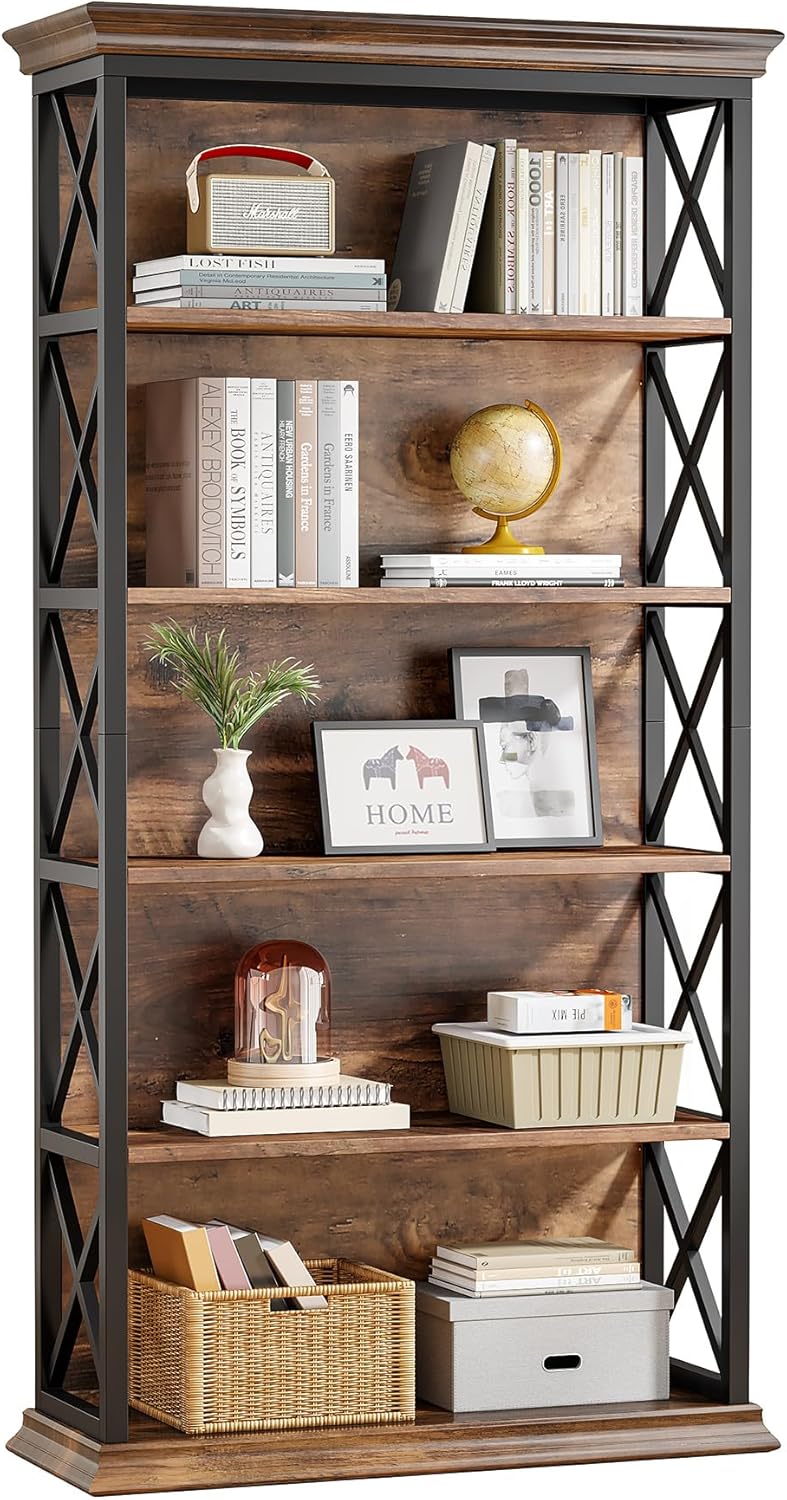 6-Tier Bookcase, 71 Inches Industrial Bookshelves, Floor Standing Display Storage Shelves Tall Bookcase for Home Office, Living Room V6