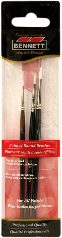 Bennett Professional Artist Pointed Round Tip Paint Brushes, 3-pk N9
