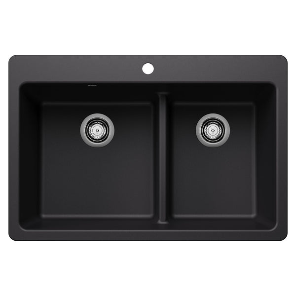 Blanco Dual Mount Kitchen Sink with Low Divide, Black, 33-in J6