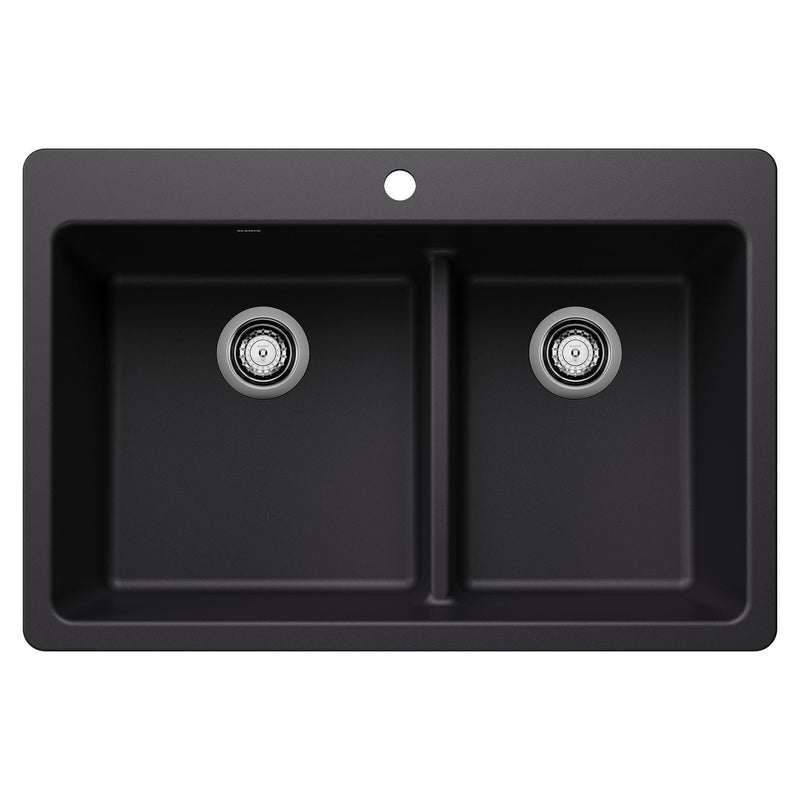 Blanco Dual Mount Kitchen Sink with Low Divide, Black, 33-in J6