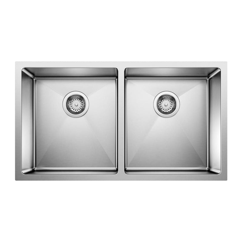 Blanco Quatrus R15 32-in 50/50 Double Bowl Undermount Stainless Steel Kitchen Sink R0