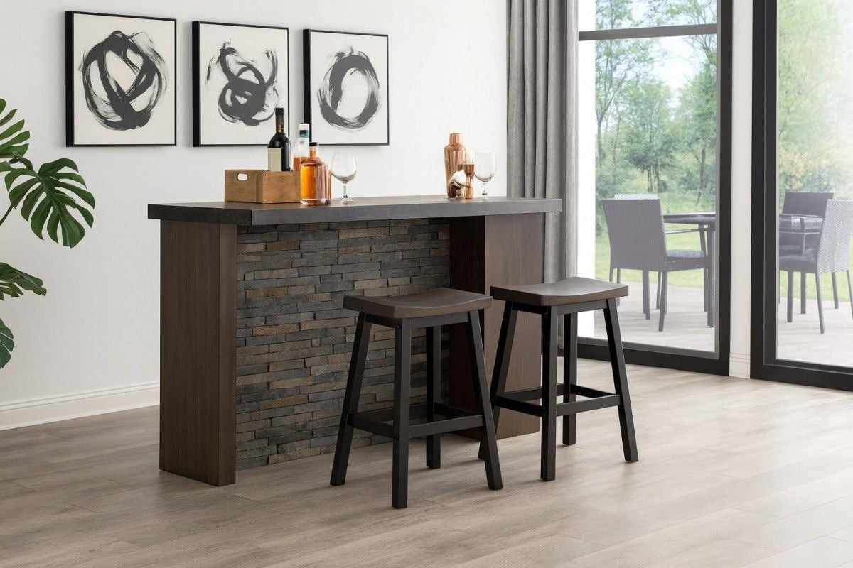 Brassex Arnold Oak/Dark Grey Counter/Bar Stool with Back Rest, 2-pc