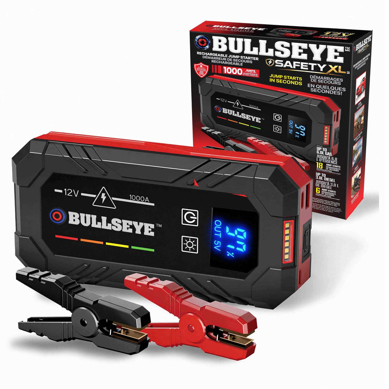 Bullseye Safety XL 1000A 12V Car Jump Starter, Portable Booster with Jumper Cables, 6.0-L Gas & 3.0-L Diesel, 1800mAh Rechargeable L4