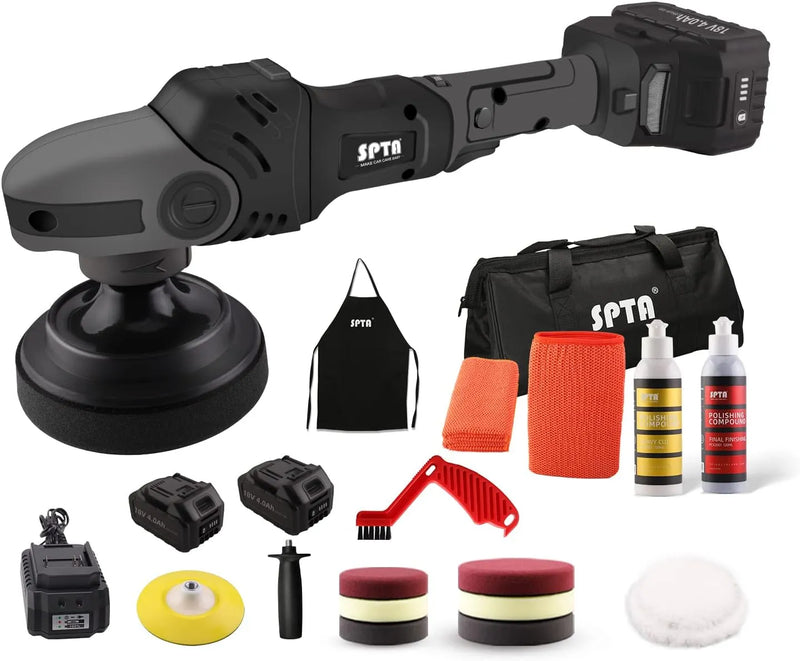 Buffer Polisher, 18V Cordless Rotary Polisher, 4Inch & 5Inch Car Polisher with 7 Variable Speed 2Pcs 4.0Ah Battery, 2 Backing Plate, 6 Polishing Pads, 2 Wool Pads for Car Polishing and Waxing T1