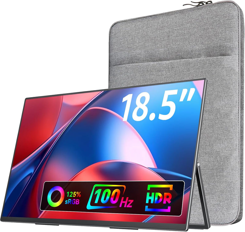Large Portable Monitor-18.5 Inch Computer Gaming Display 100Hz 125% sRGB FHD 1080P USB-C HDMI IPS Screen for Laptop Mac Surface PC PS4/PS5 Xbox Built-in Kickstand, Speakers, VESA Mountable C2