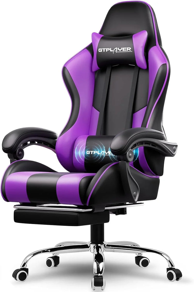 Gaming Chair with Footrest and Lumbar Support – Ergonomic Computer Chair with Headrest, 360° Swivel, Height Adjustable, White P0