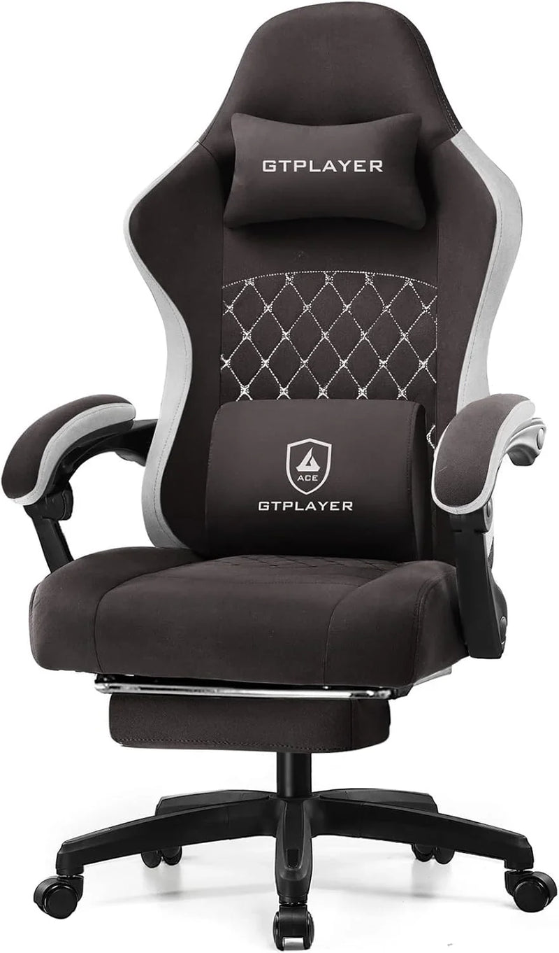 Gaming Chair, Computer Office Chair with Pocket Spring Cushion, Linkage Armrests and Footrest, High Back Ergonomic Computer Chair with Lumbar Support Task Chair with Footrest W2