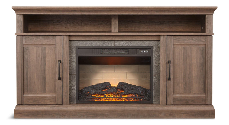 CANVAS Abbotsford Media Console Electric Fireplace TV Stand, 60-in, 1400W, Includes Remote Control, Brown A3