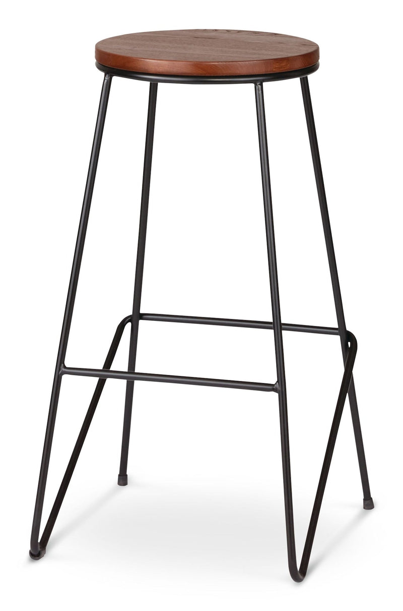 CANVAS Axel Round Metal & Solid Wood Top Counter Stool Armless Backless, Black/Brown T5