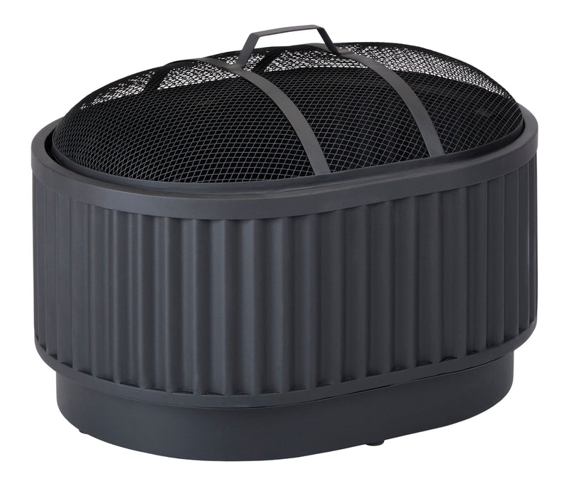 CANVAS Barbeau Oval Outdoor Fluted Wood Firepit, 28-in, Black D1
