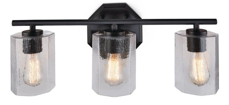 CANVAS Bridgewater 3-Light Vanity Light Fixture with Rippled Glass Shade, Black L1