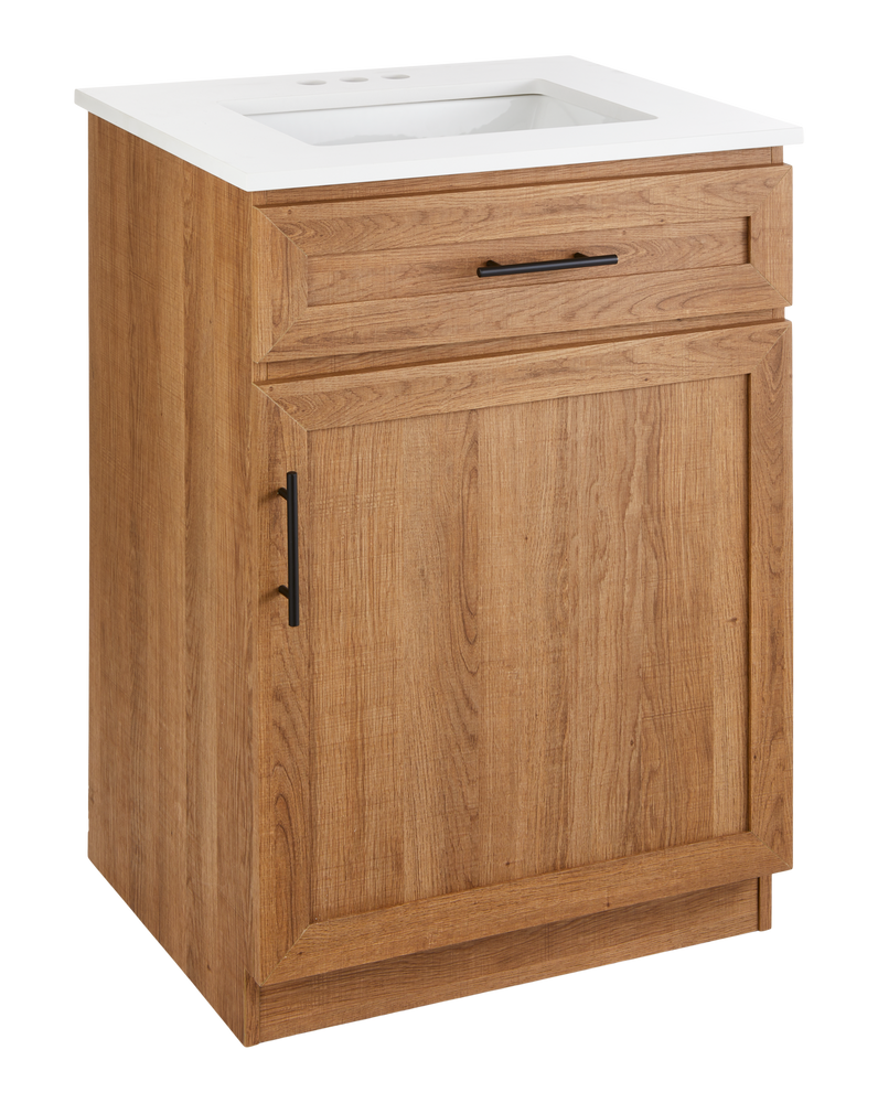 CANVAS Danville Single Door Single Sink Stone Top Bathroom Vanity, Honey Oak, 24-in G8