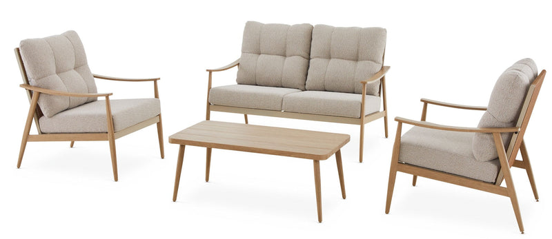CANVAS Elmvale Outdoor Patio Conversation Set with Rattan Back and Tufted Cushions, Tan, 4-pc Q6