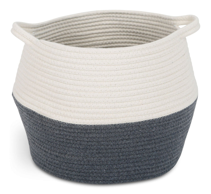 CANVAS Henley Round Rope Basket, White/Grey, 12.6 x 12.6 x 11.8-in P4