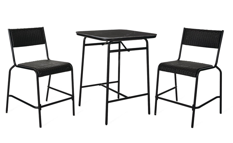 CANVAS Kensington Outdoor Patio High Dining Set with Stone Table Top, Black, 3-pc K5