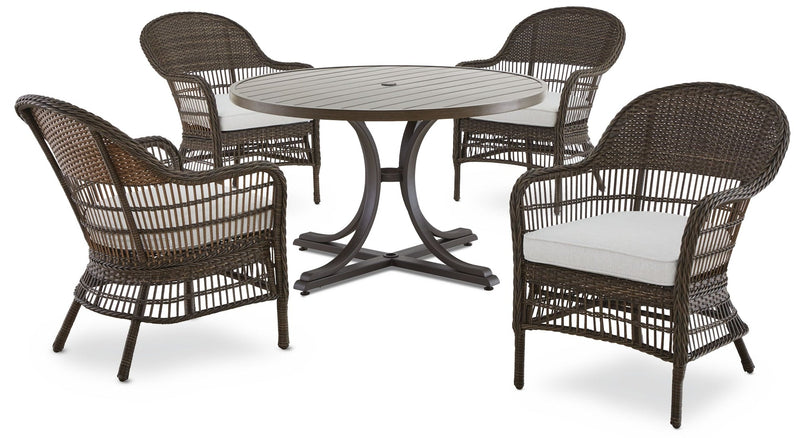CANVAS Lorette Outdoor Patio Round Dining Set with Wicker Chairs and Built-in Umbrella Pedestal, Brown, 5-pc T8