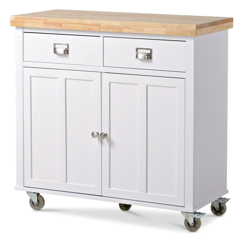 CANVAS Mayfield Wood Top Kitchen Utility Storage Cart/Island With Locking Wheels, White K0