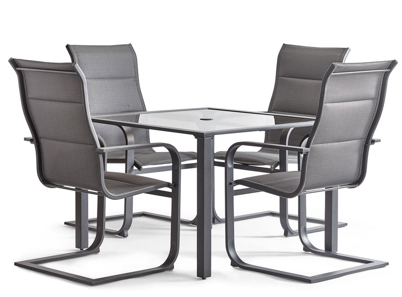 CANVAS Minden Steel Outdoor Patio Dining Set with Glass Top Table, Grey, 5-pc O4