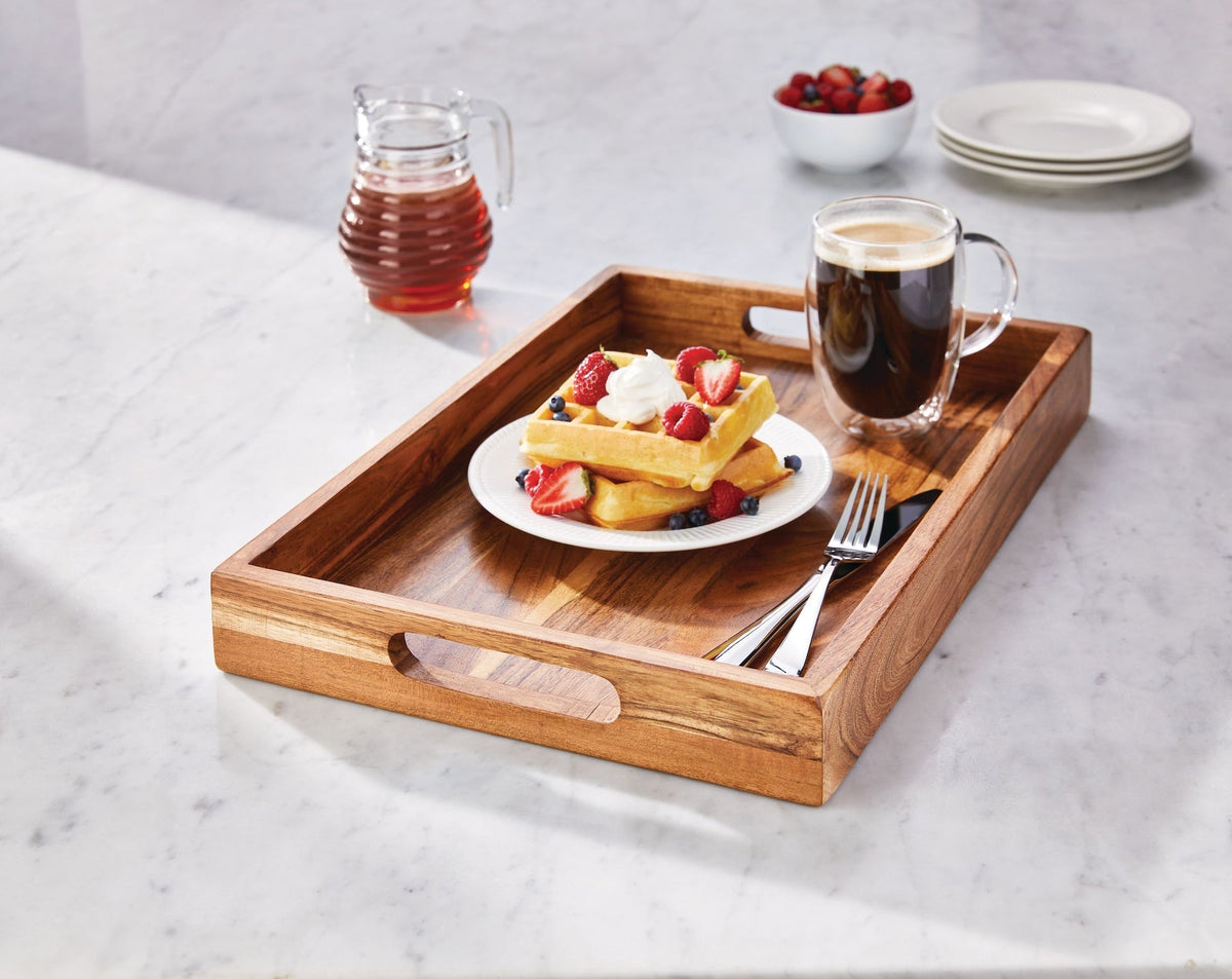 CANVAS Rectangular Wood Serving Tray with Round Handles, 18-in