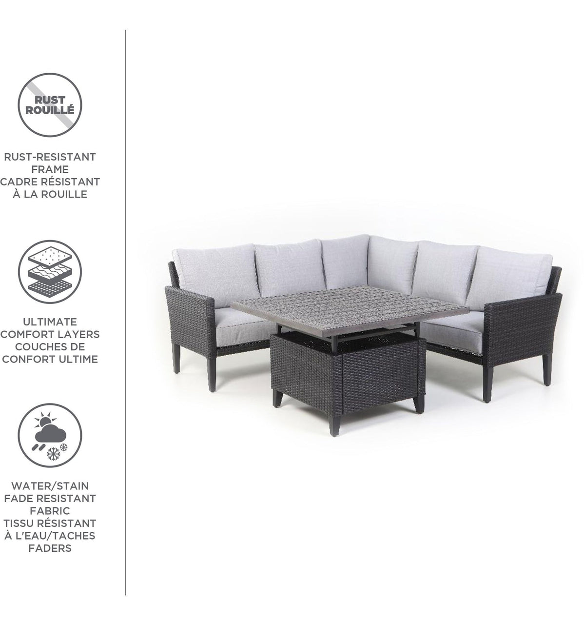 CANVAS Renfrew Square Outdoor Patio Conversation Dining Set with UV-Resistant Cushions, 3-pc