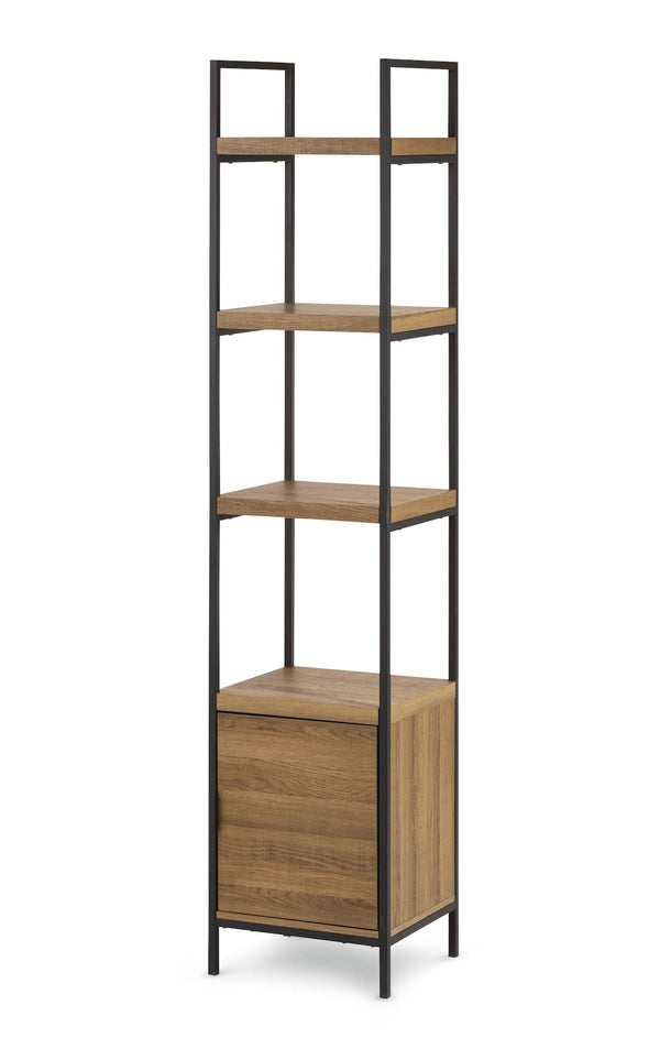CANVAS Robson 4-Tier Metal Frame Narrow Bookcase With Storage Door, Oak Finish T2
