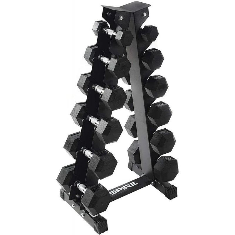 Inspire Fitness 210 lb. (5-30 lb.) Rubber Dumbbell Set with 6 pair Vertical Rack K0
