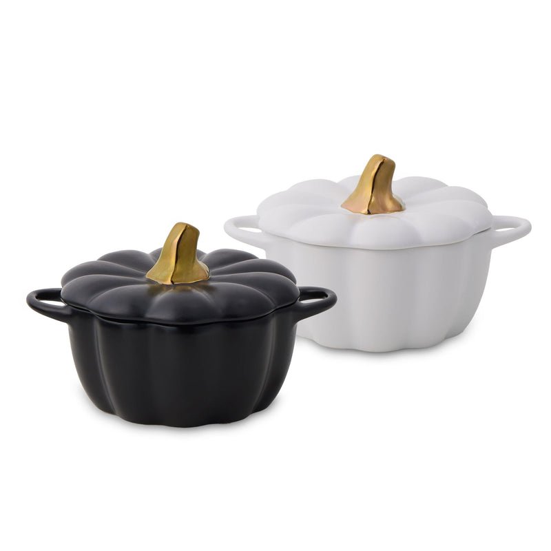 Core Kitchen 320-mL Black/White Ceramic Pumpkin Cocotte, 2-pk Y8